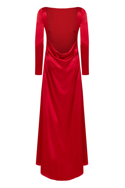 Dahlia Backless Satin Maxi Dress - Red