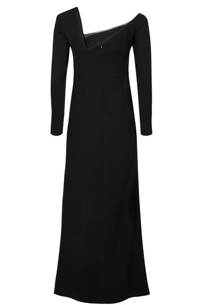 Beau Asymmetric Crepe Maxi Dress with Bows - Black