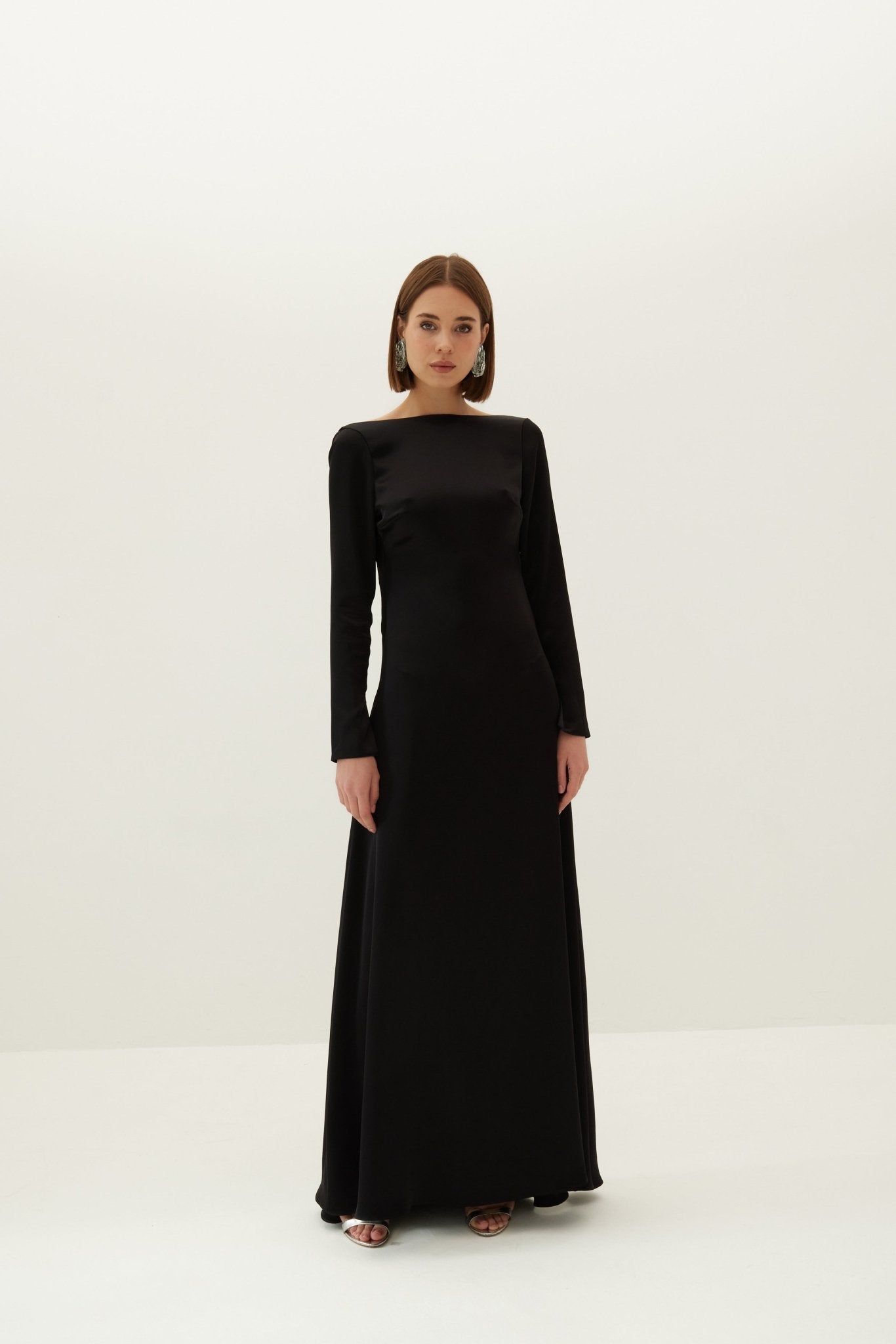 Dahlia Backless Bridal Satin Maxi Dress - Black - HERVANR Official