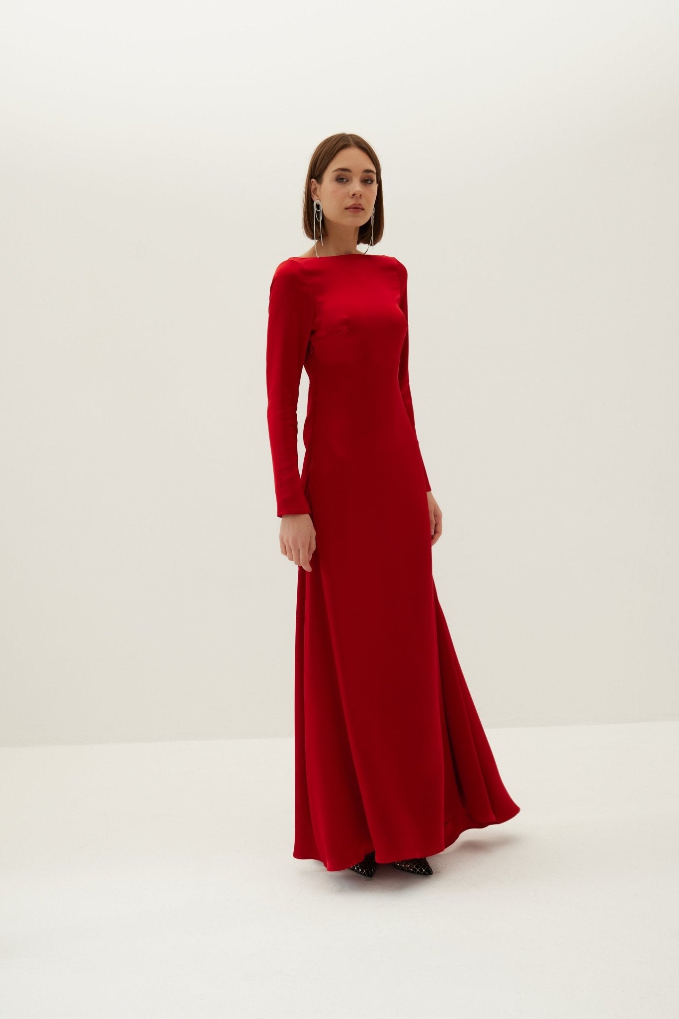 Dahlia Backless Bridal Satin Maxi Dress - Red - HERVANR Official